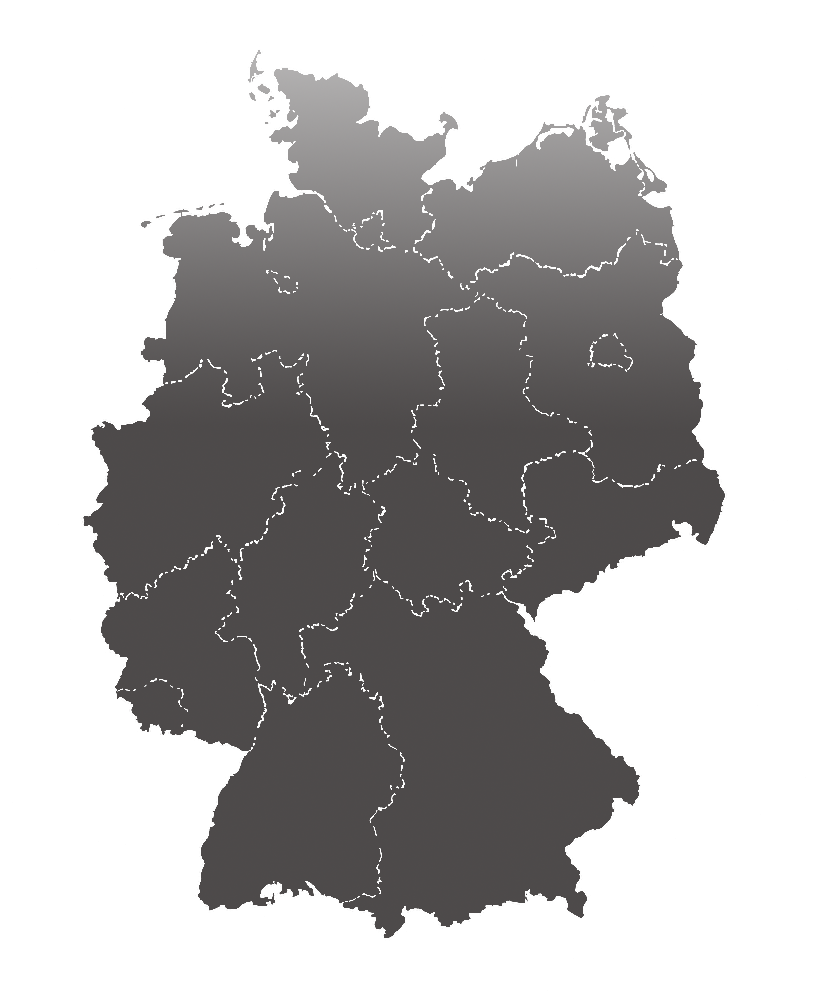 Outline map of Germany with internal state borders highlighted in light gray on a white background