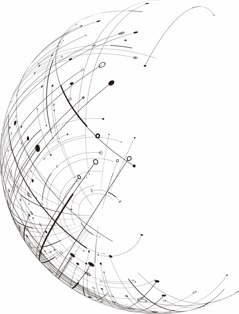 Abstract line-based artwork with curved arcs and scattered dots, suggesting interconnected paths or networks.
